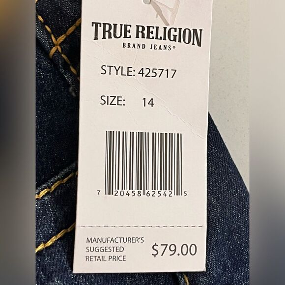 True Religion Blue Straight Jeans with Distressed Accents - Picture 2 of 7